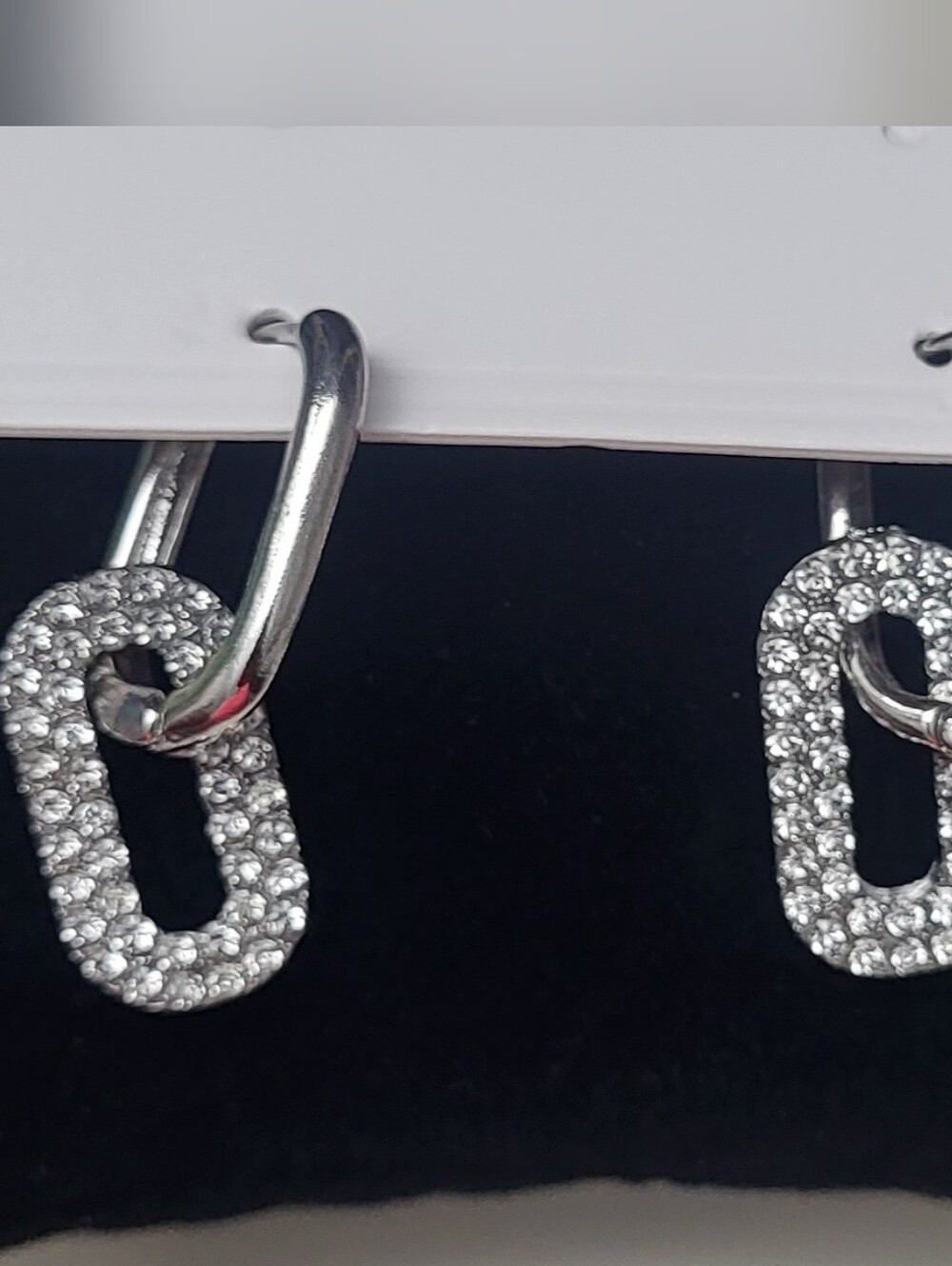 Silver Crystal Link Drop Earrings - Sparkling Pavé Hoop Dangles